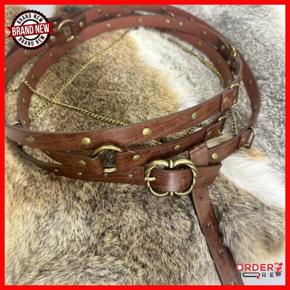 Vintage Adjustable Faux Leather Chain Belt, Medieval Thin Belt for Dresses main image 7